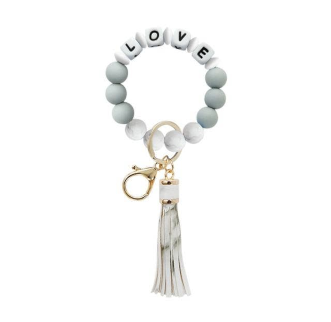 LOVE Silicone Bracelet Beaded Bangle Wristlet Keychain