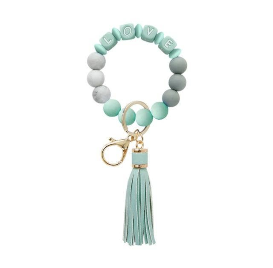 LOVE Silicone Bracelet Beaded Bangle Wristlet Keychain