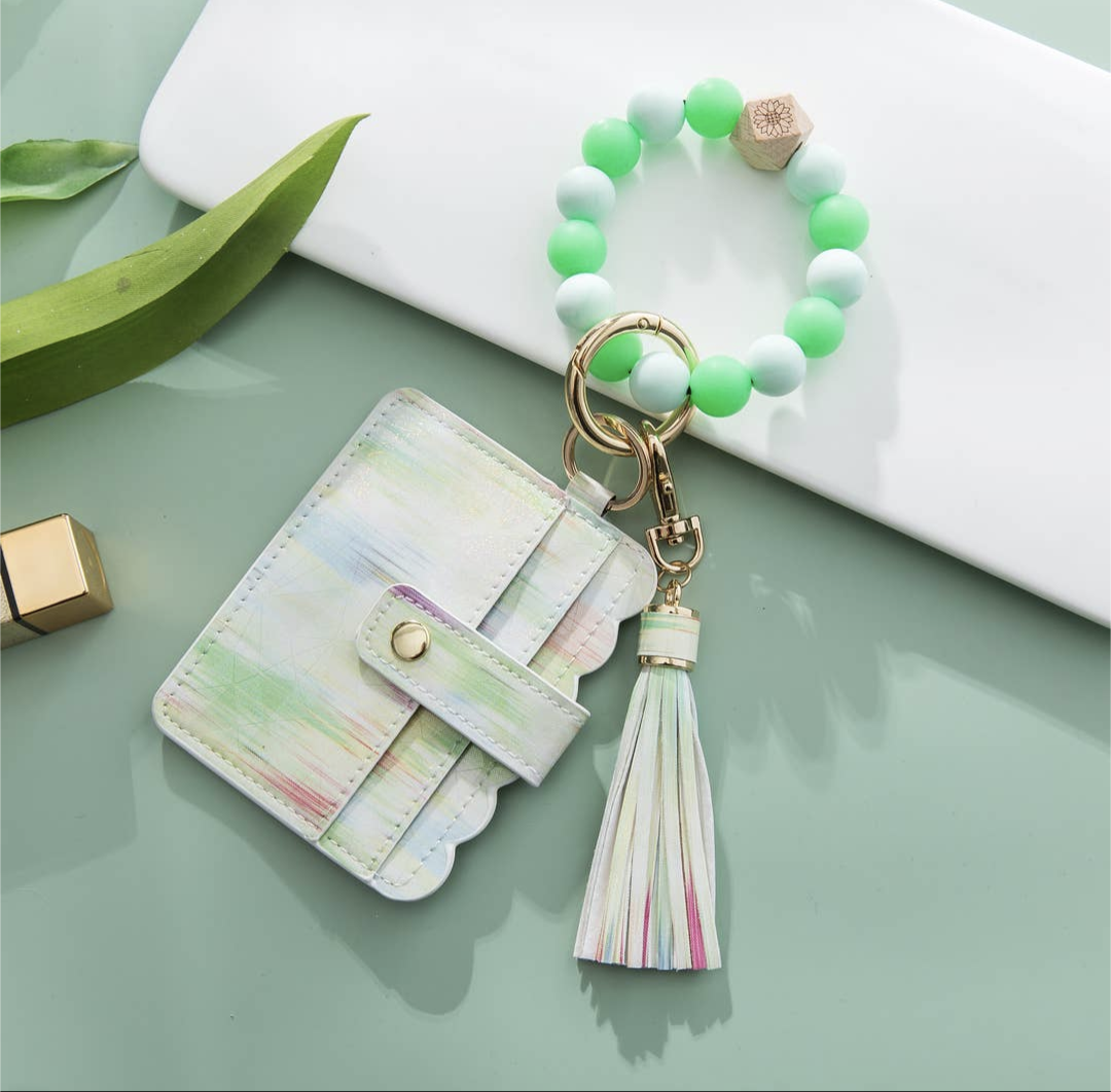 Silicone Wristlet - Wallet Keychain Card holder Case with Gl