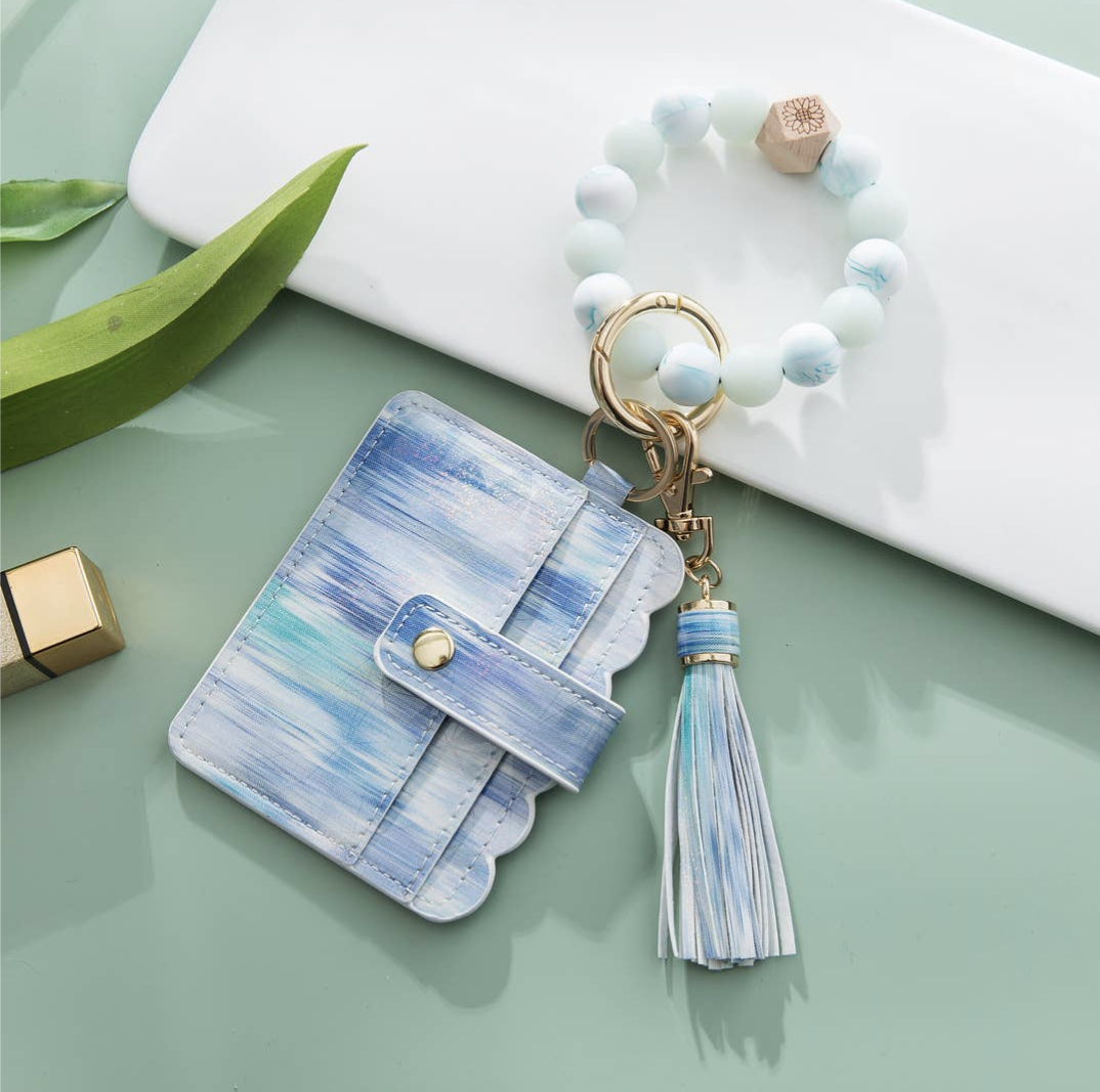 Silicone Wristlet - Wallet Keychain Card holder Case with Gl