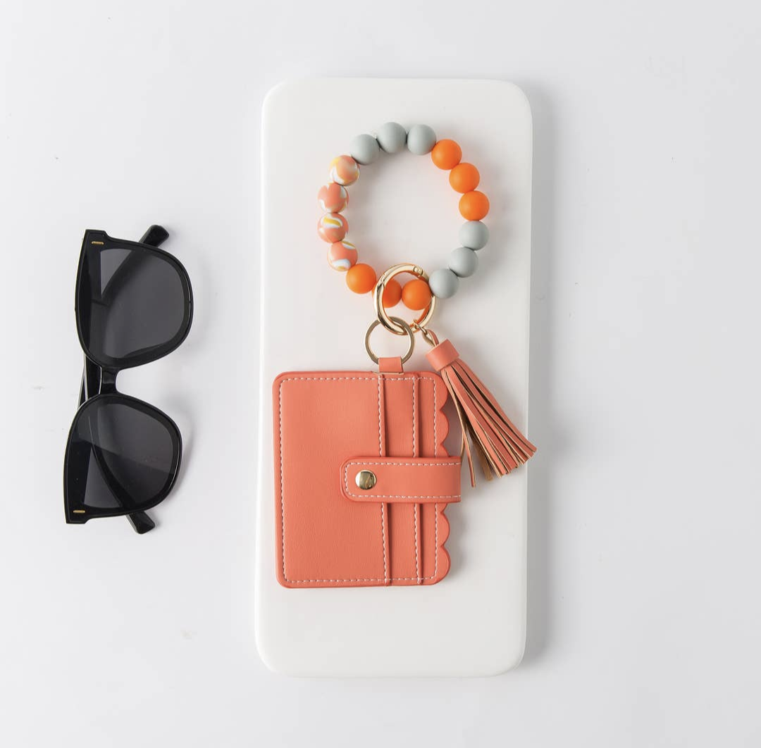 Silicone Bead Bracelet with Card Holder Keychain