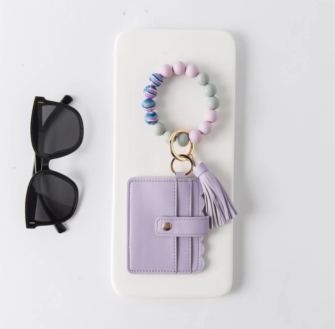 Silicone Bead Bracelet with Card Holder Keychain
