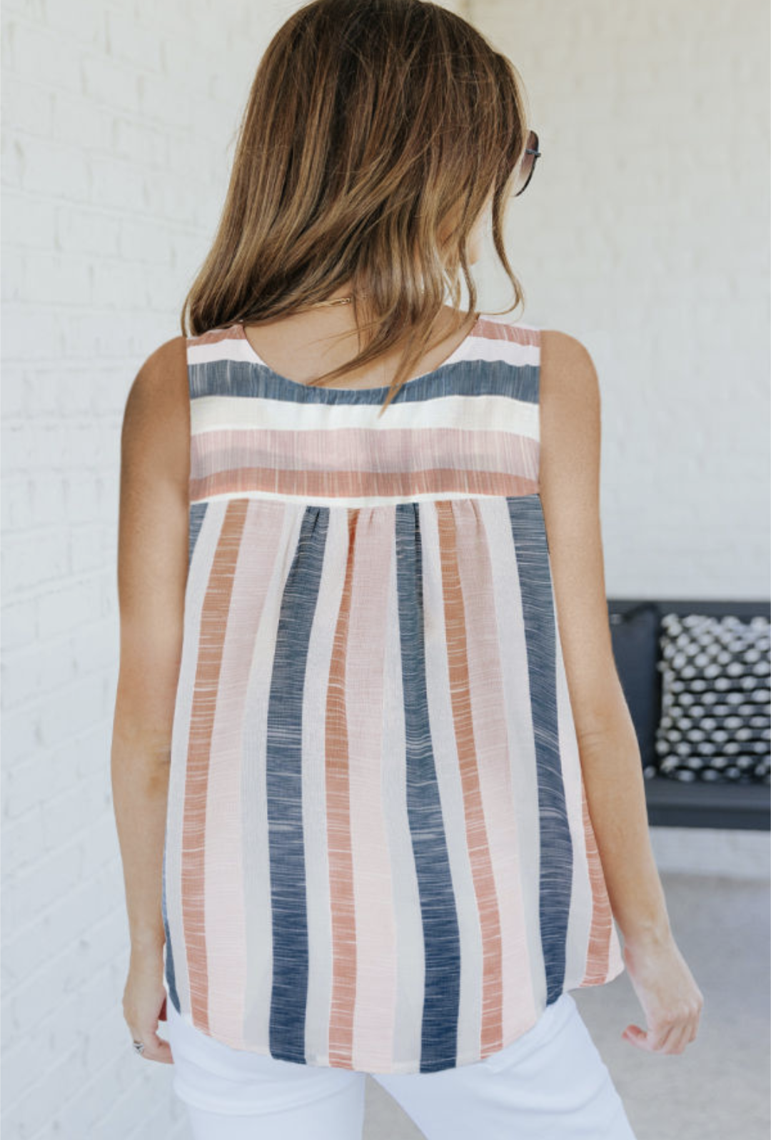 Multi color Split V Neck Striped Print Tank Top