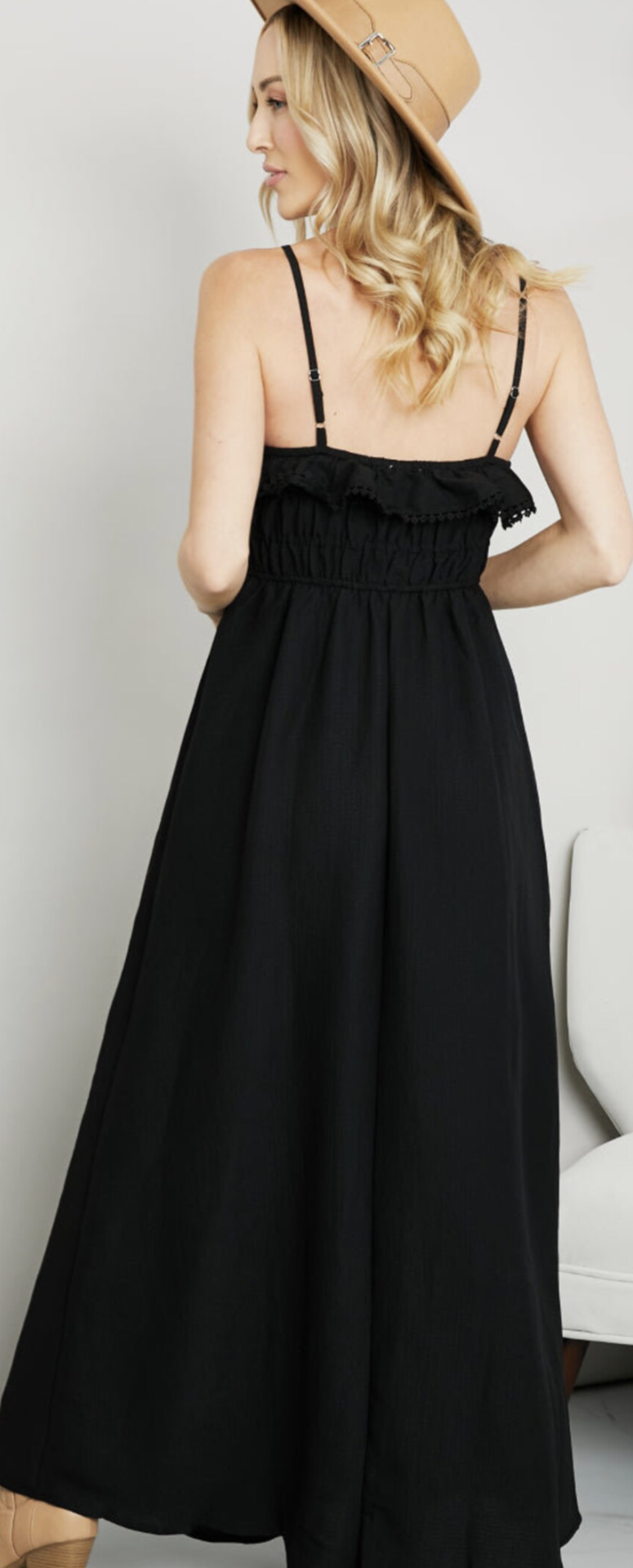 White Birch Spaghetti Strap Ruffled Maxi Dress