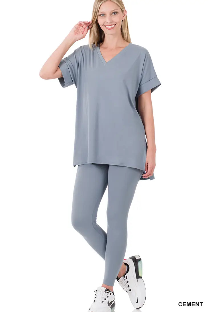 Brushed Microfiber Short Sleeve Top And Leggings Set