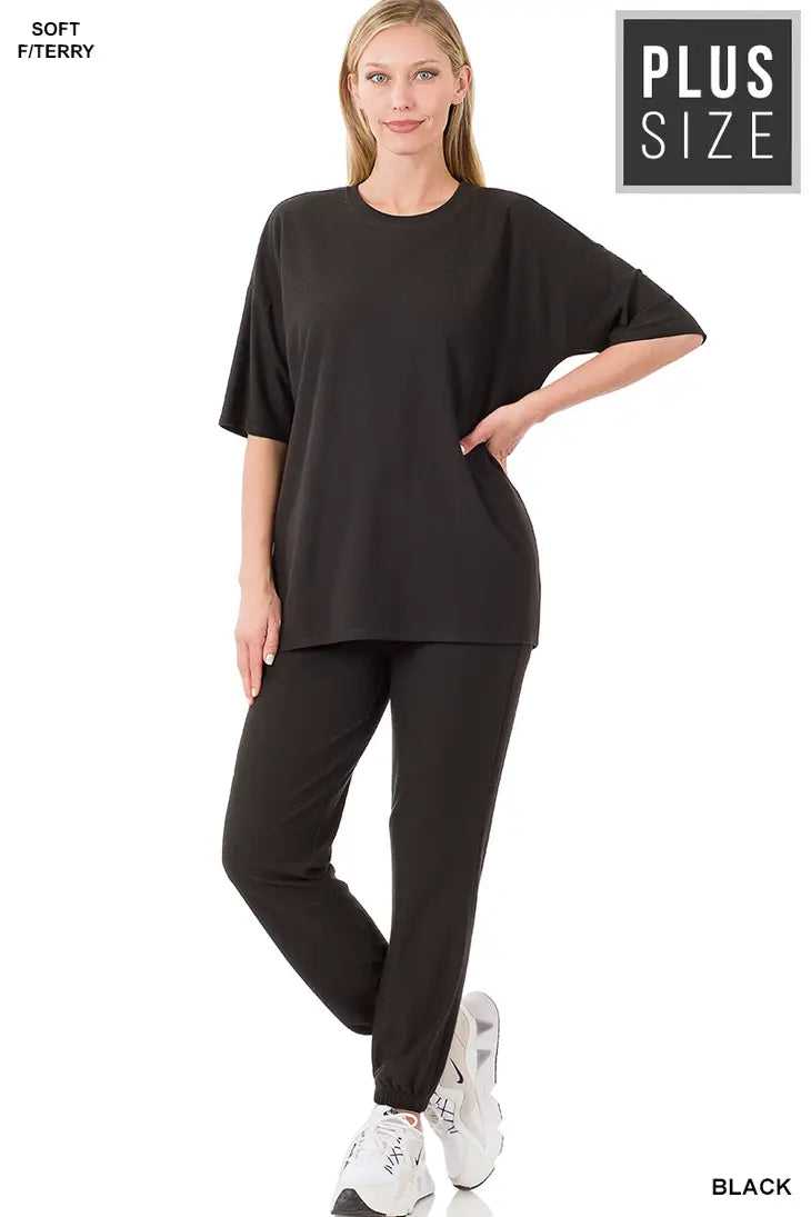 Plus Size French Terry Top And Jogger Set