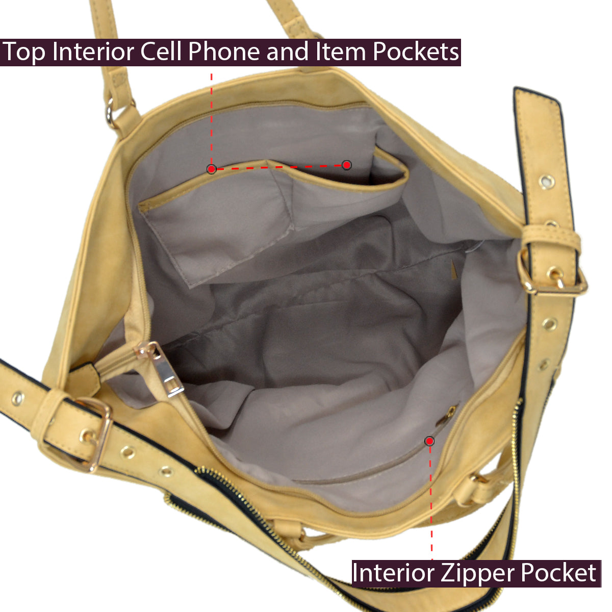 Gold-Tone Quilted Hobo Bag with Front Zipper Deco