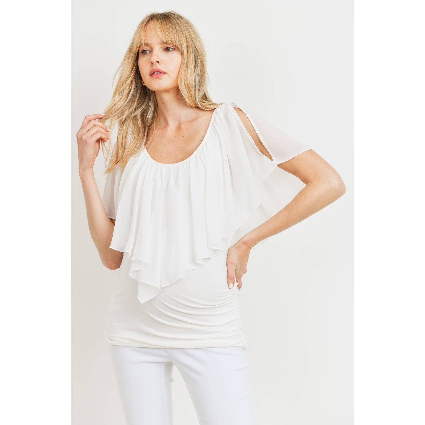 Ruffle Cold Shoulder Scoop Neck Maternity Blouse