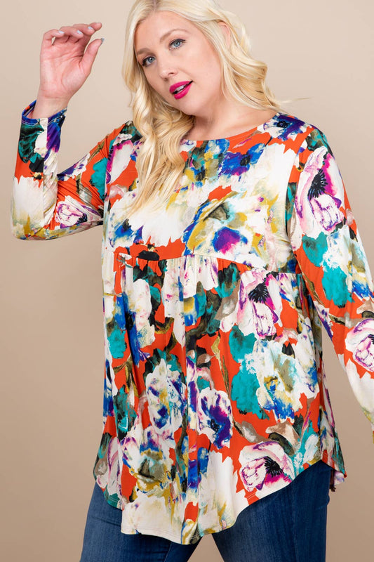 Plus Size Floral Babydoll Fashion Top