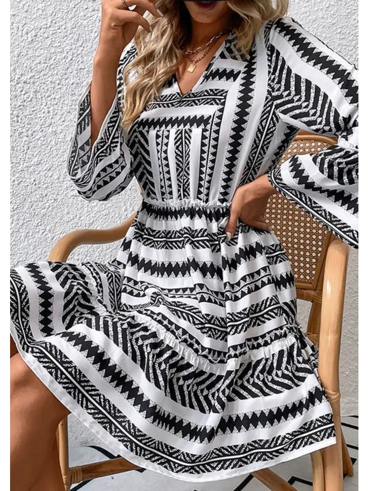 Aztec Print Bell Sleeve Dress