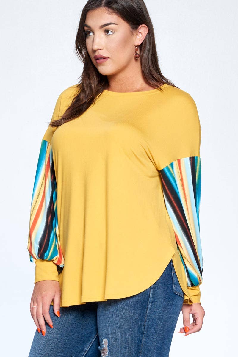 Plus Size Rainbow Balloon Sleeve Tunic Top