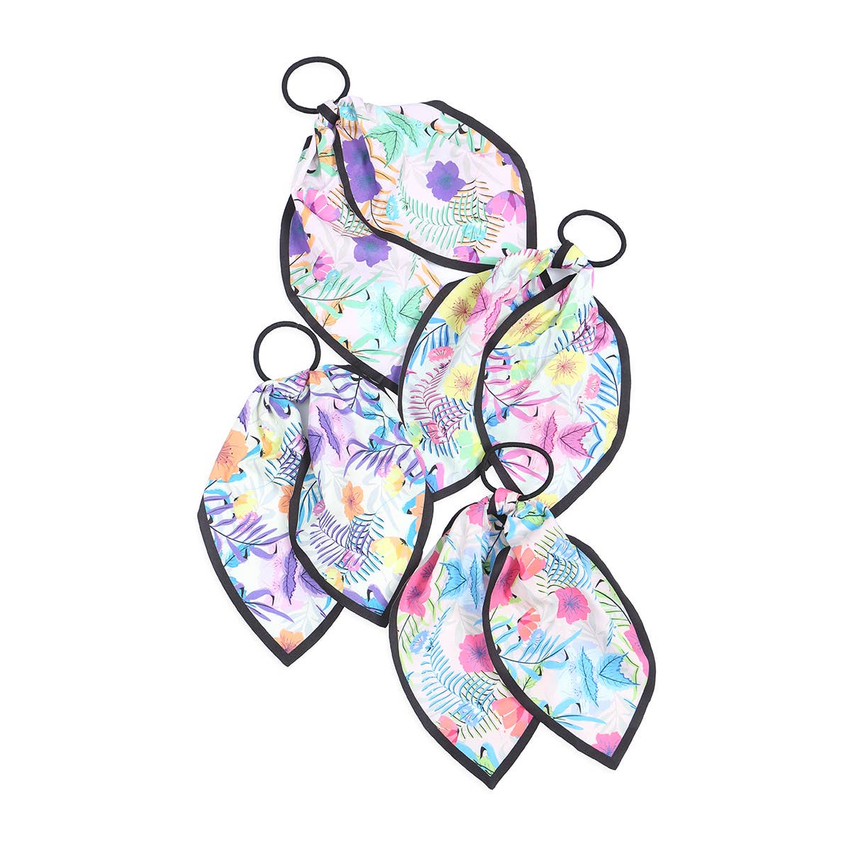 NHS1628 - KIDZ HAIR TIE FLOWER PRINT MULTI LONG PONYTAIL