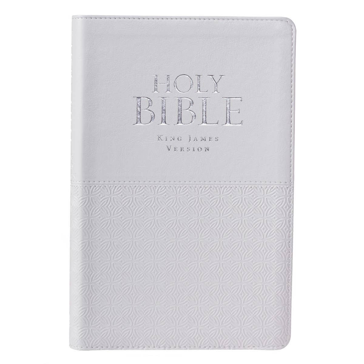 White Faux Leather King James Version Deluxe Gift Bible with Thumb-index