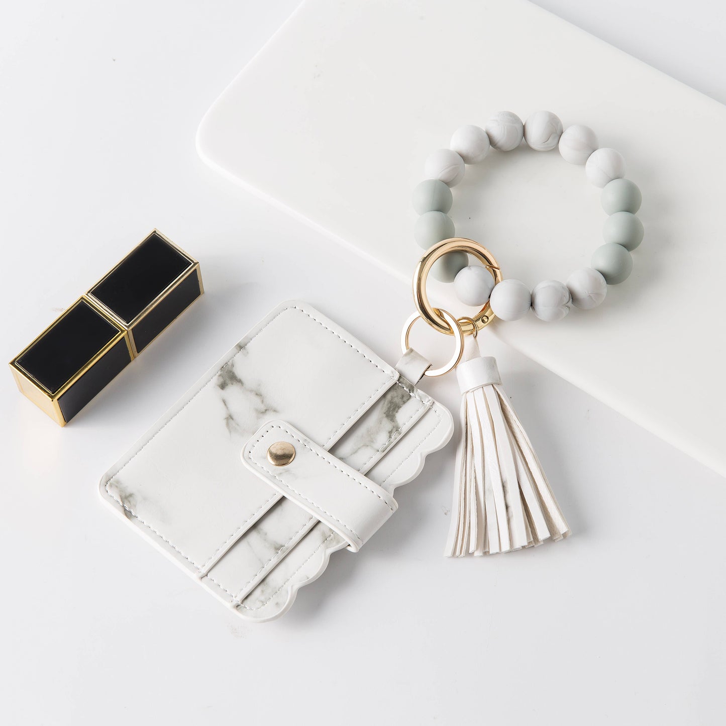 Silicone Tassel Beaded Bangle Wristlet Keychain Bracelet Wit