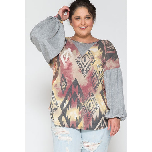 Plus Contrast Ruffle Puff Sleeve Sweat Shirts