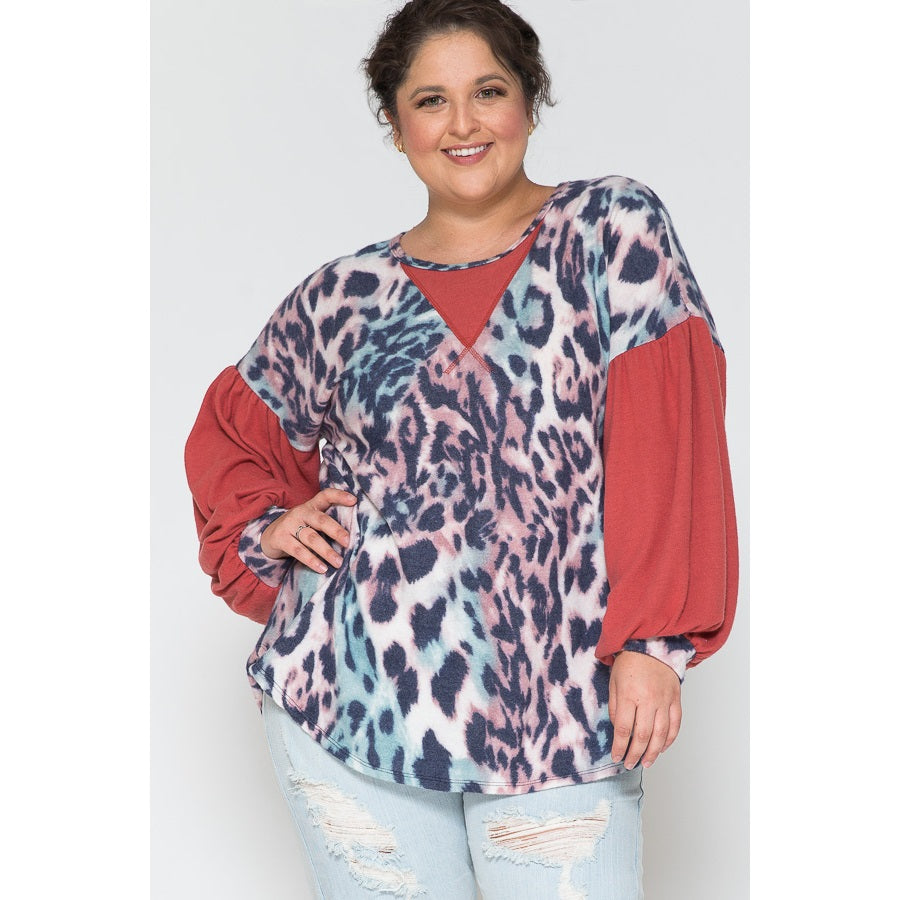 Plus Contrast Ruffle Puff Sleeve Sweat Shirts