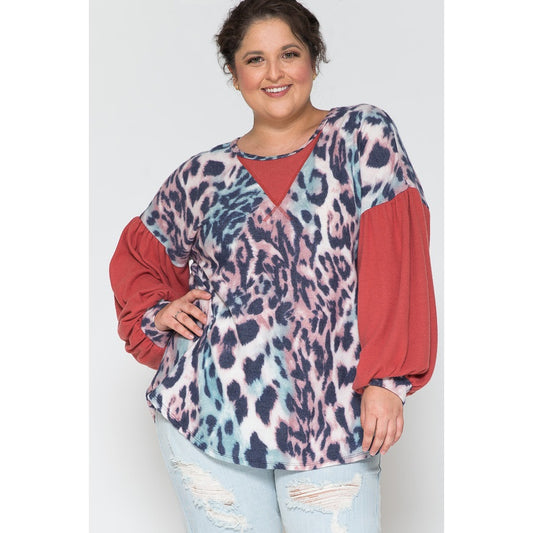 Plus Contrast Ruffle Puff Sleeve Sweat Shirts