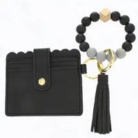 Silicone Bead Bracelet with Card Holder Keychain
