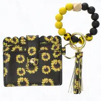 Silicone Bead Bracelet with Card Holder Keychain