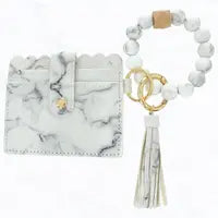 Silicone Bead Bracelet with Card Holder Keychain