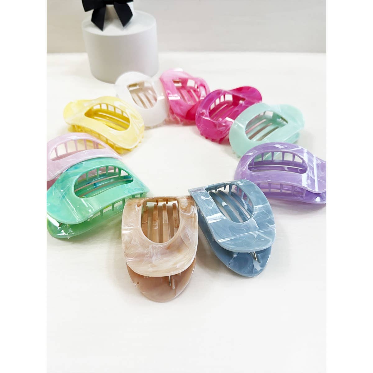 Marbled Colors French Design Flat Hair Claw Clips