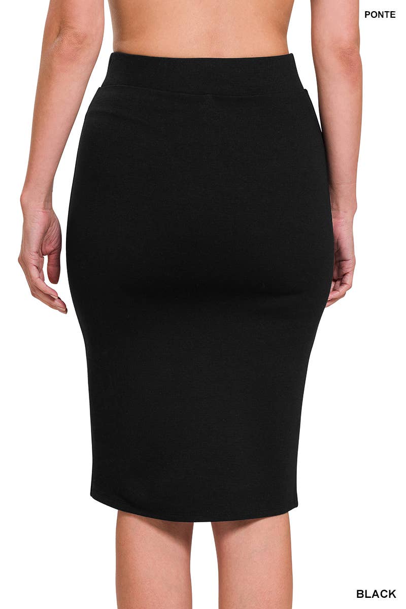 Ponte Basic Knee Length Pencil Skirt