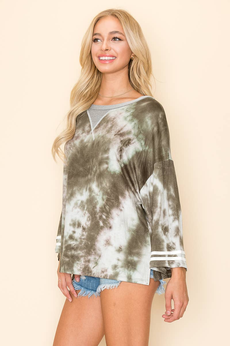 Tie Dye Bell Sleeve Boat Neck Top