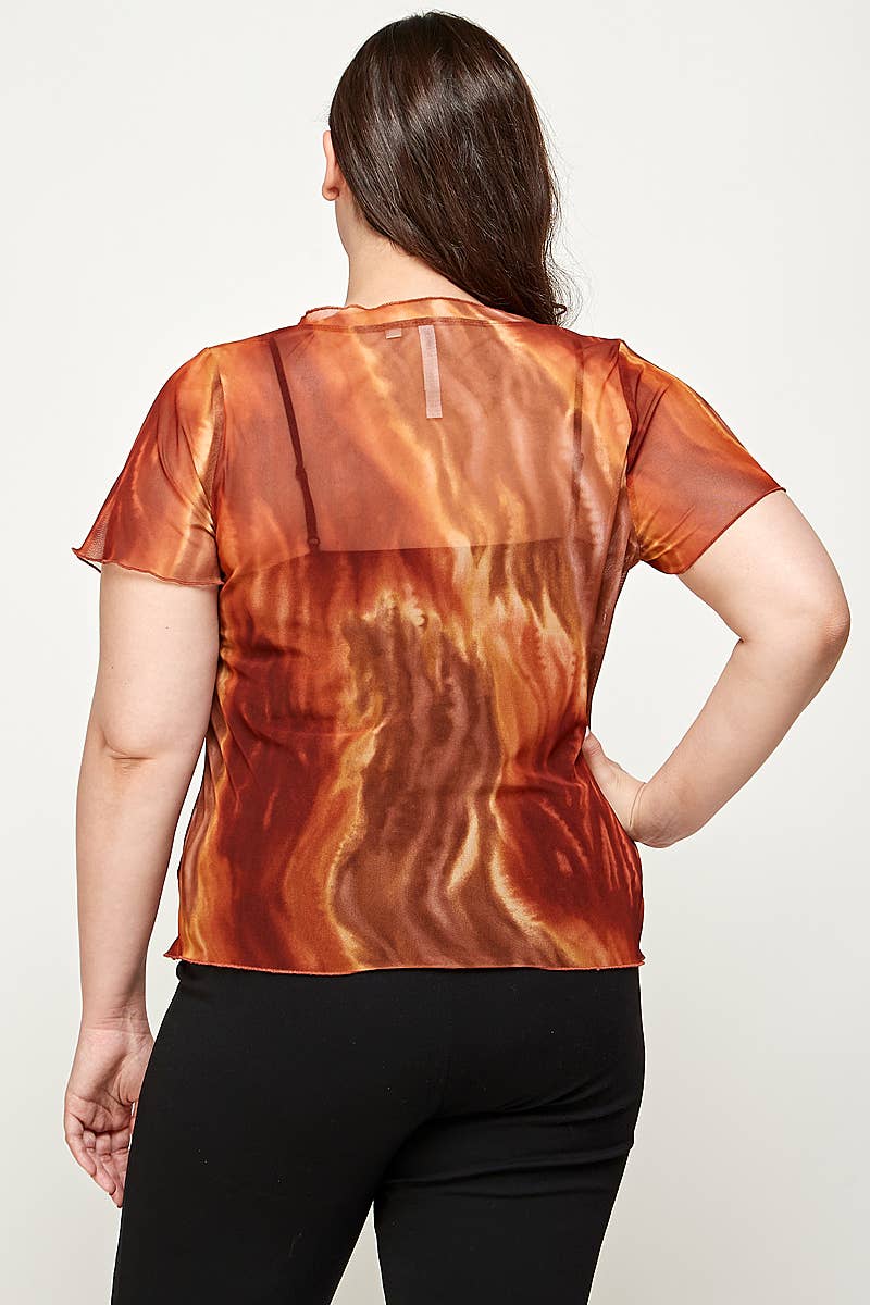 Plus Size Marble Print Mesh Tee