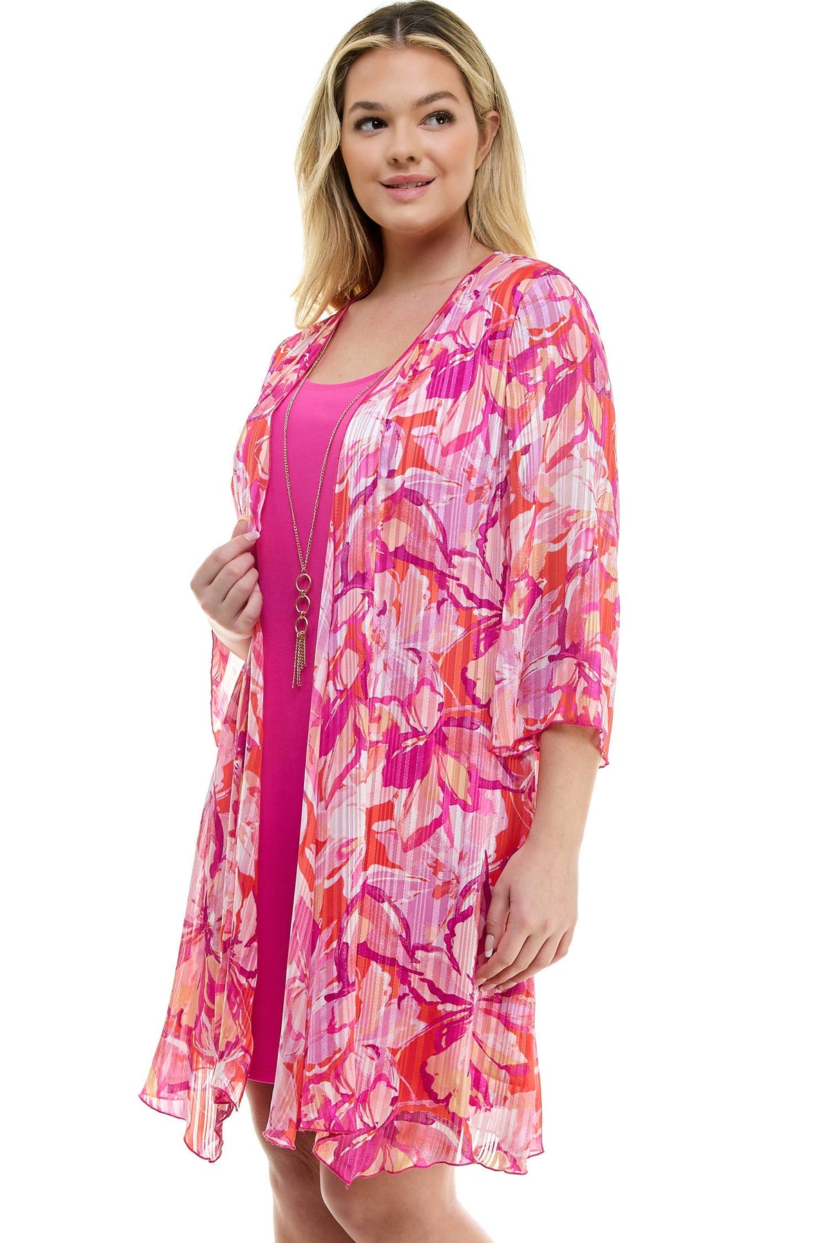 PLUS SIZE 2PC BELL SLEEVE CARDIGAN & DRESS SET