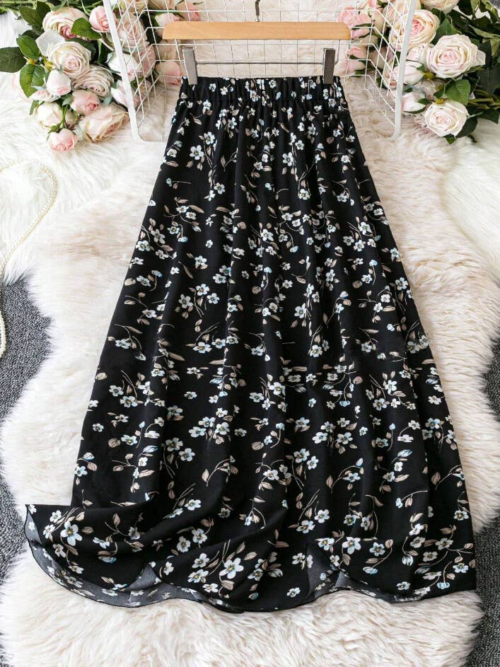 High Waist Slim Floral Maxi Skirt