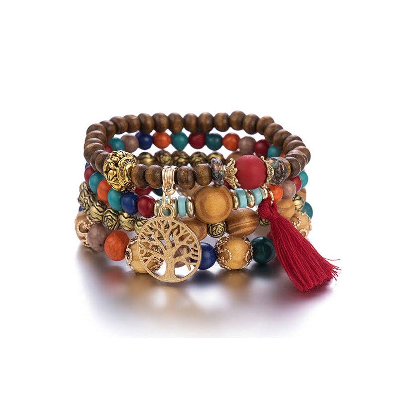 Bohemia Multi-Layer Wood Beads Handmade Tassels Bracelet