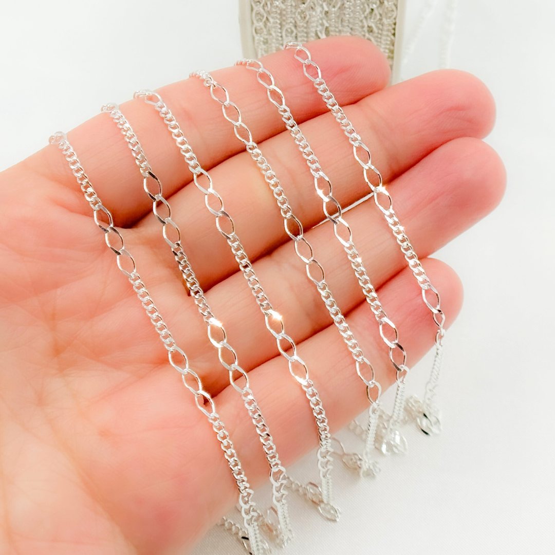  V240SS. Sterling Silver 3 Links Long and Curb