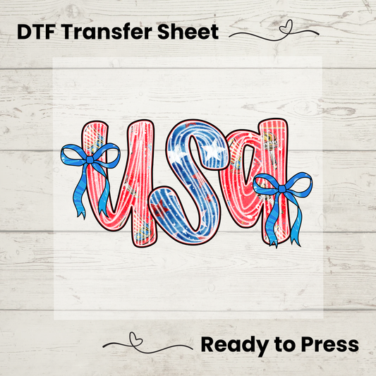 USA Patriotic Script DTF Transfer – Red White Blue