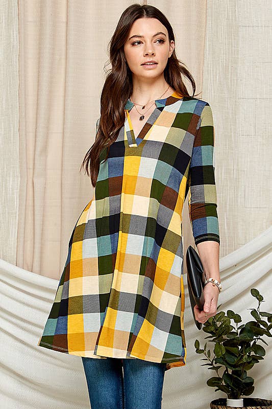 Women Band Collar Mini Pocket Dress
