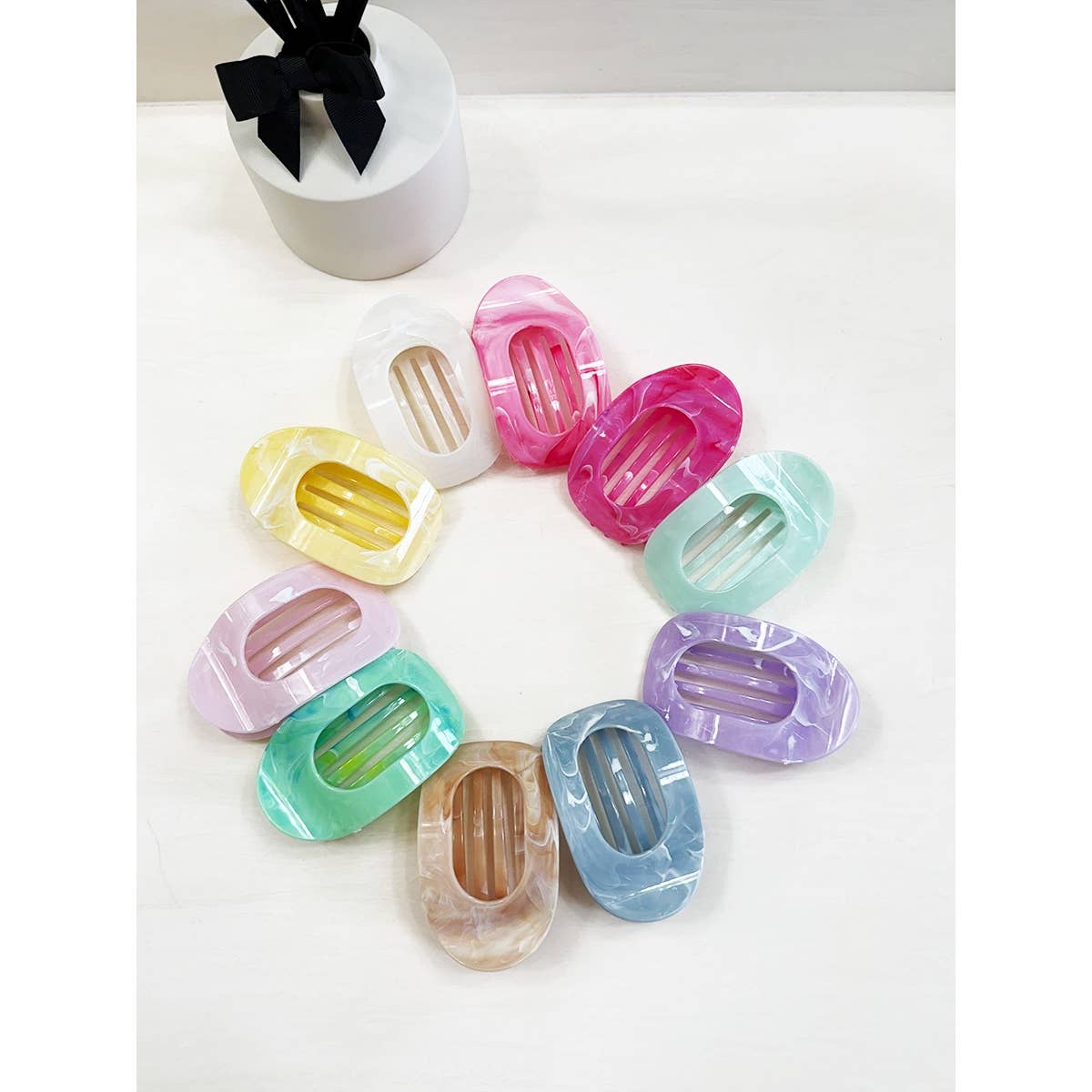 Marbled Colors French Design Flat Hair Claw Clips