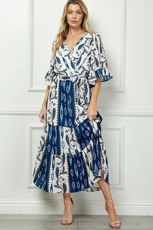 Long Ruffle Dress with Waist Tie