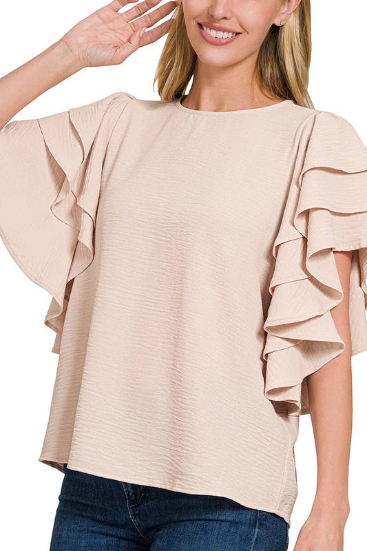 Woven Airflow Multi-tiered Ruffle Sleeve Top