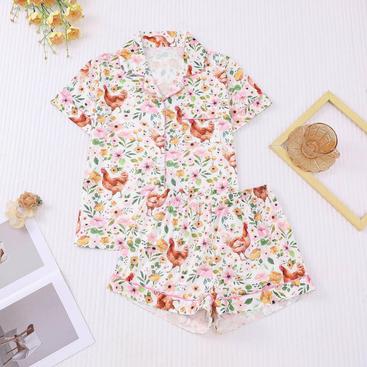 Western cowgirl Boots Coquette Bow print pajama shorts set