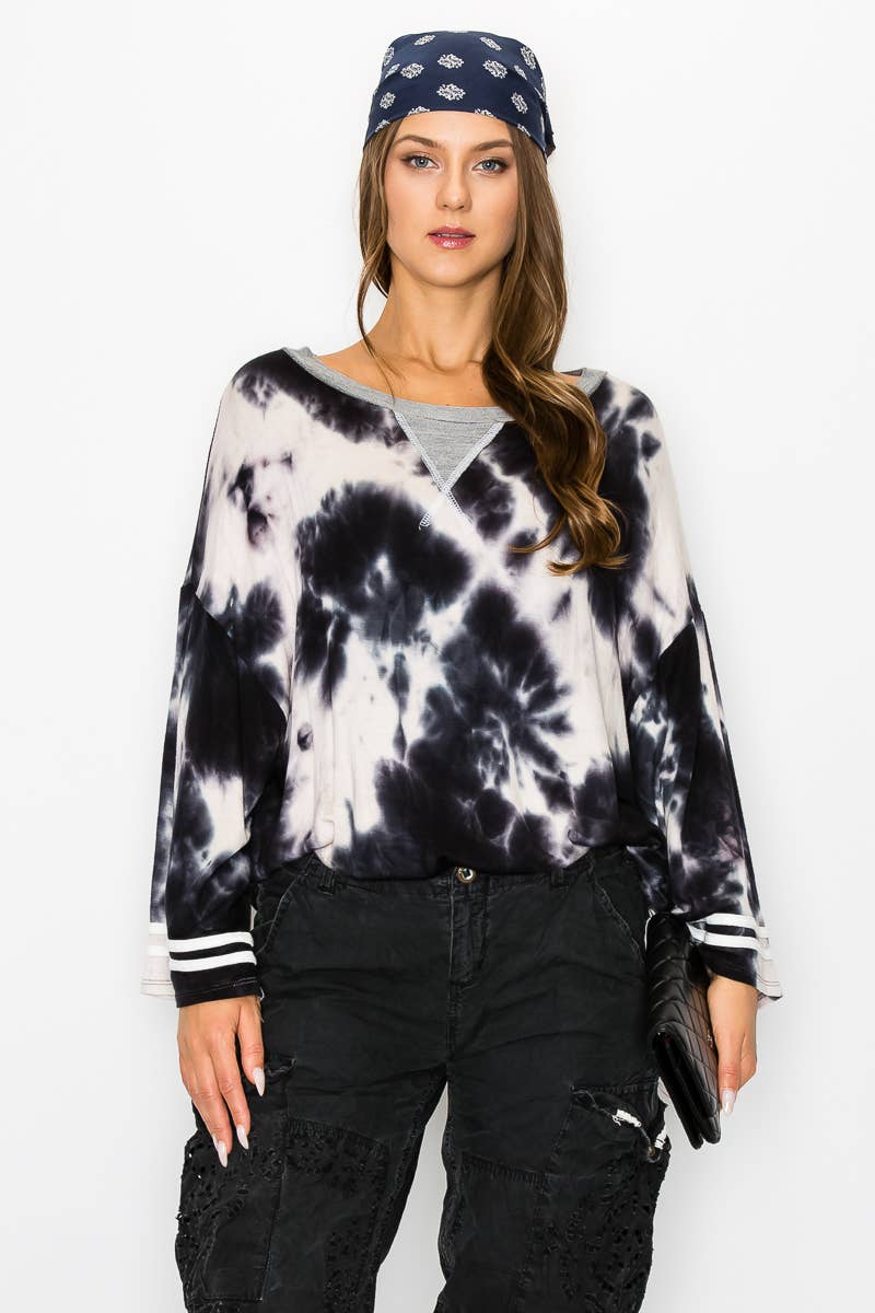 Tie Dye Bell Sleeve Boat Neck Top