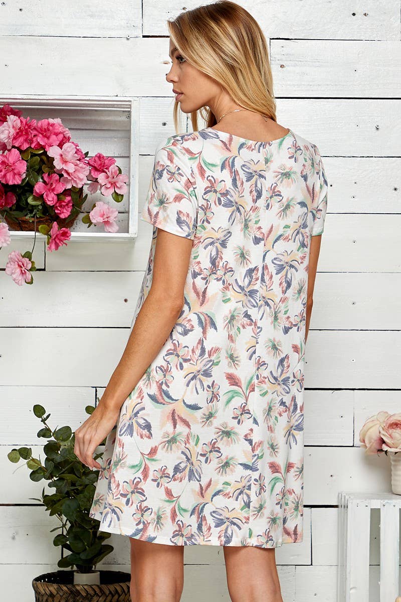 Plus Floral Print Soft Mini Simple Dress