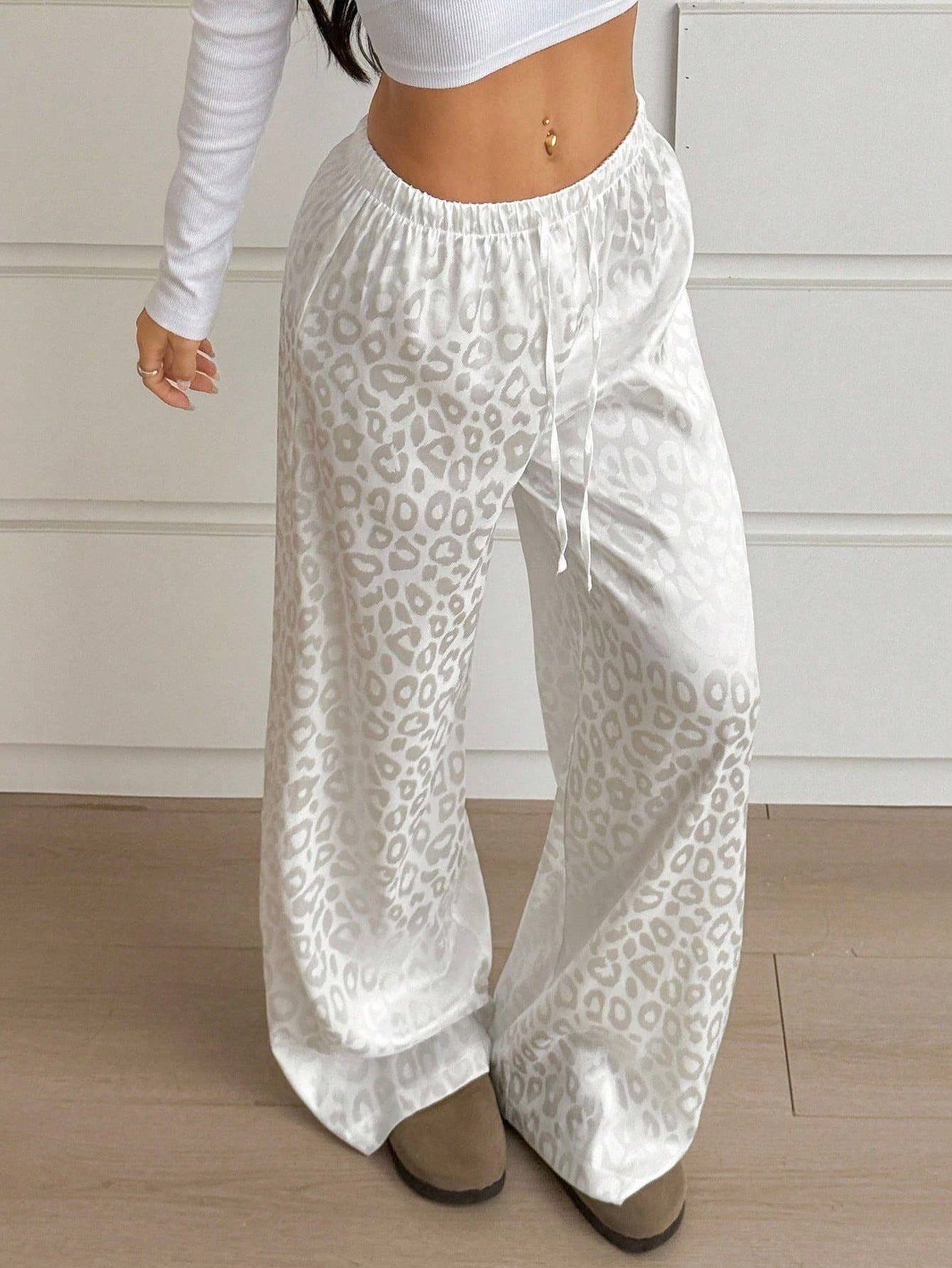 Fashion Satin Leopard Print Jacquard Trousers