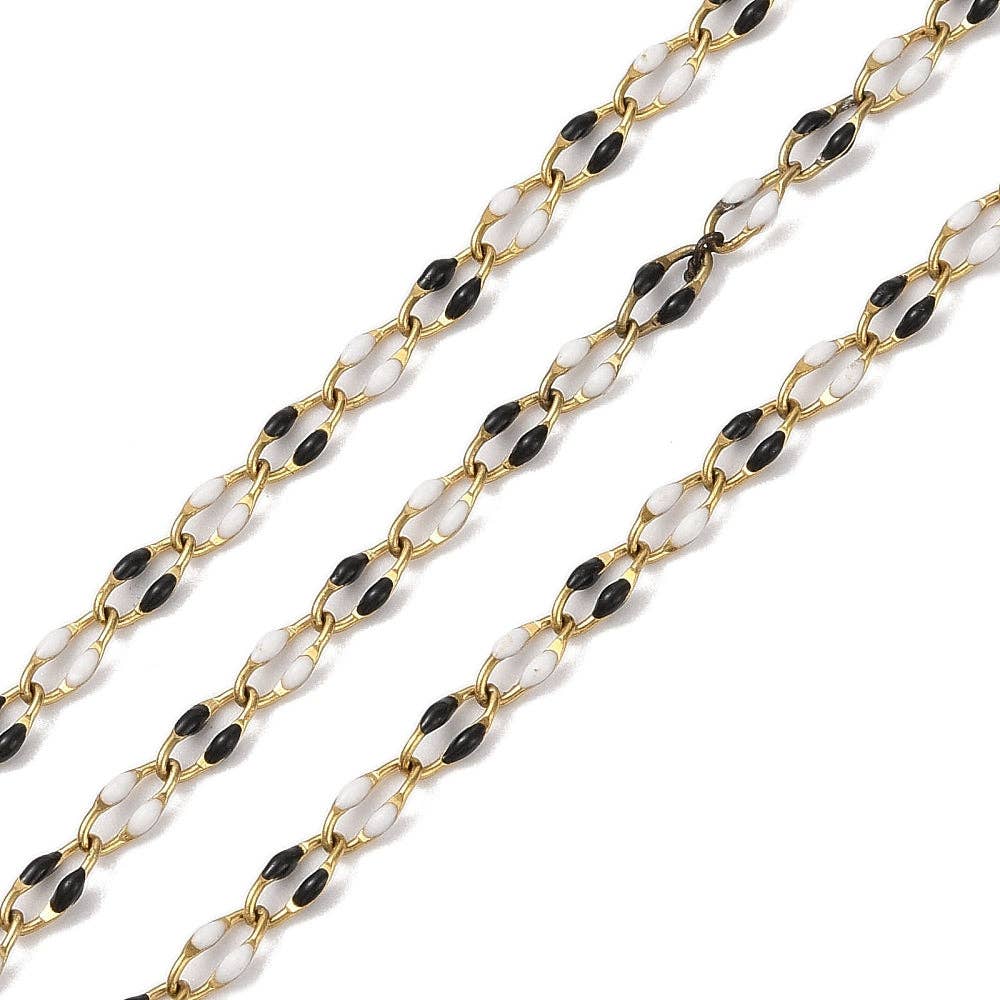 Oreo Enamel Link Chain By the Foot - Ion Plated Stainless Steel