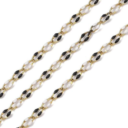 Oreo Enamel Link Chain By the Foot - Ion Plated Stainless Steel