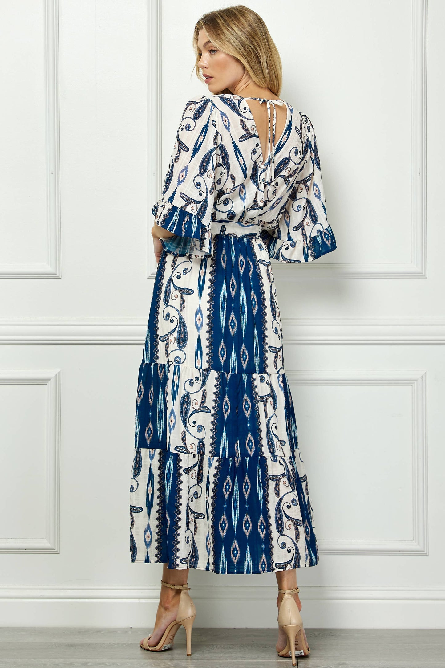 Long Ruffle Dress with Waist Tie