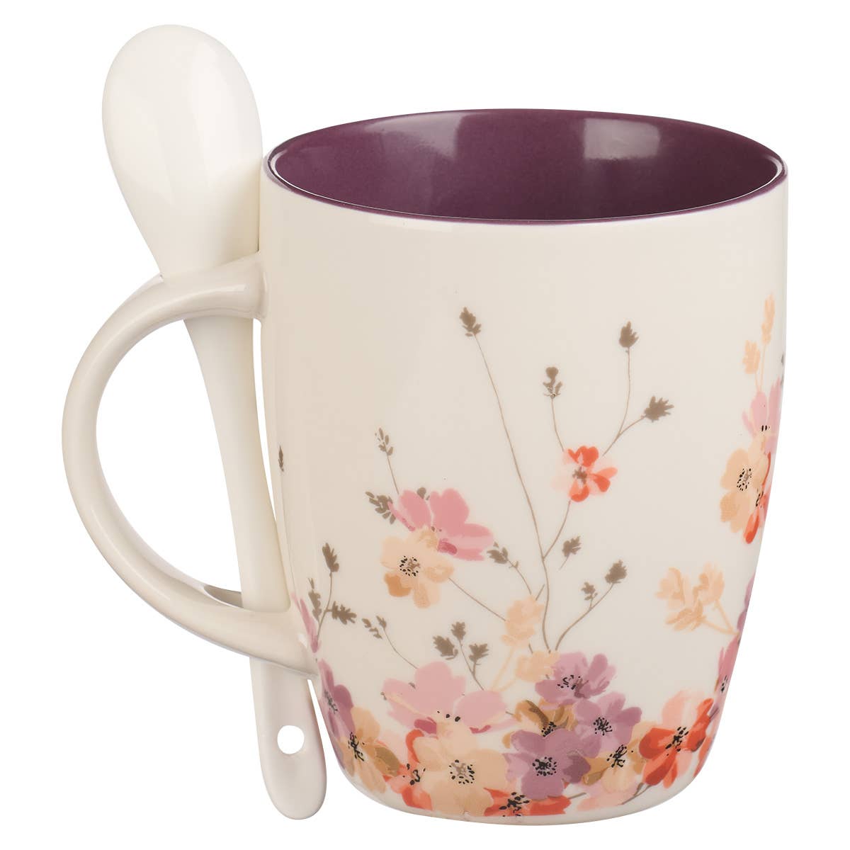 Mug with Spoon White/Purple Floral Be Still Ps. 46:10