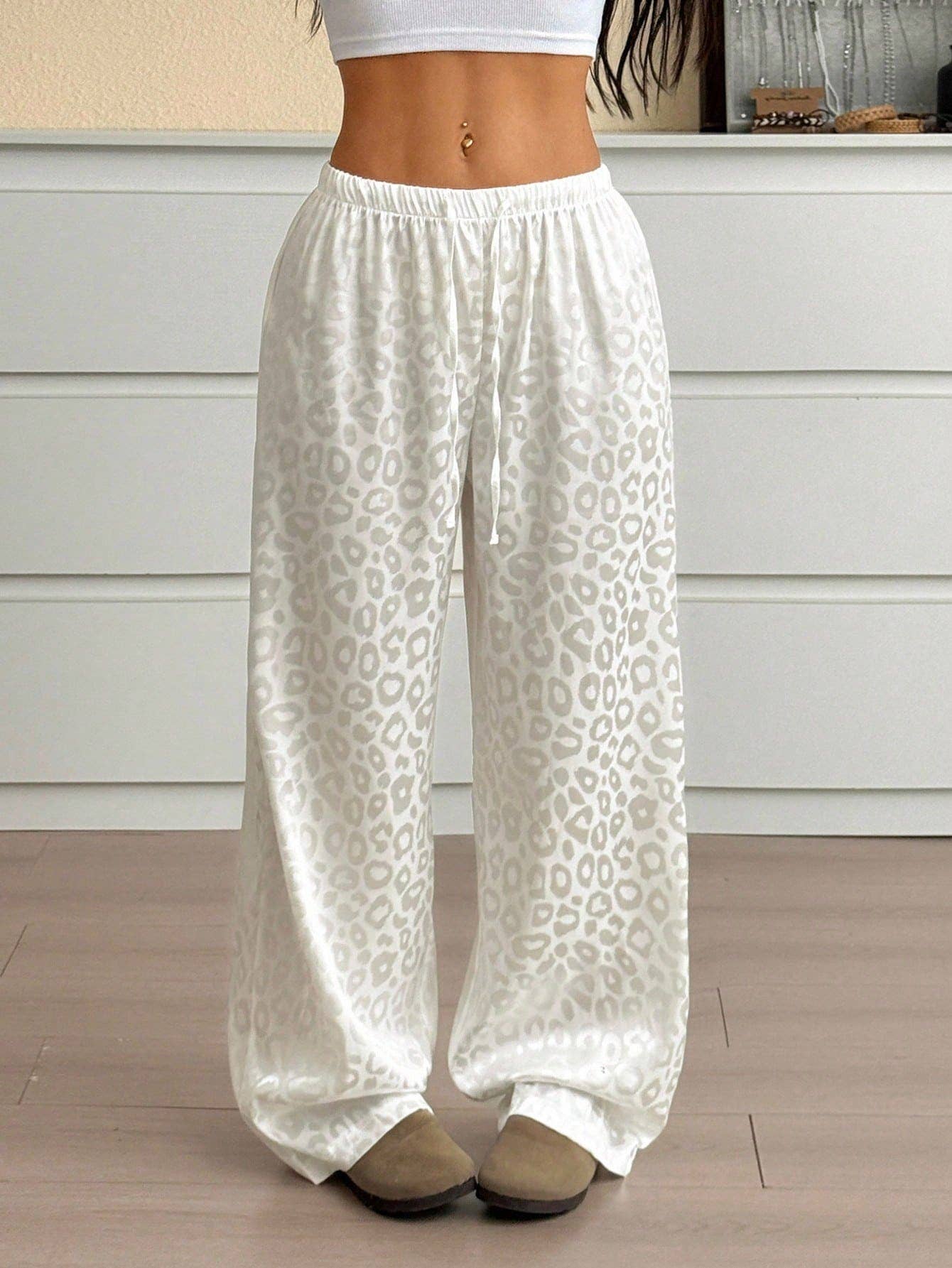 Fashion Satin Leopard Print Jacquard Trousers