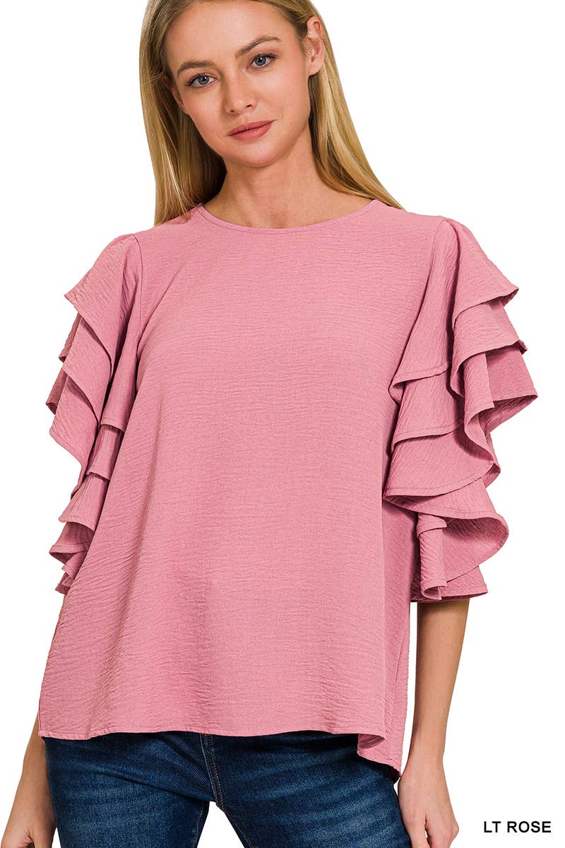Woven Airflow Multi-tiered Ruffle Sleeve Top