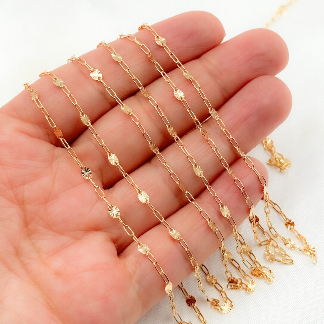 14k Gold Filled Paperclip and Diamond Cut Marina Link Chain