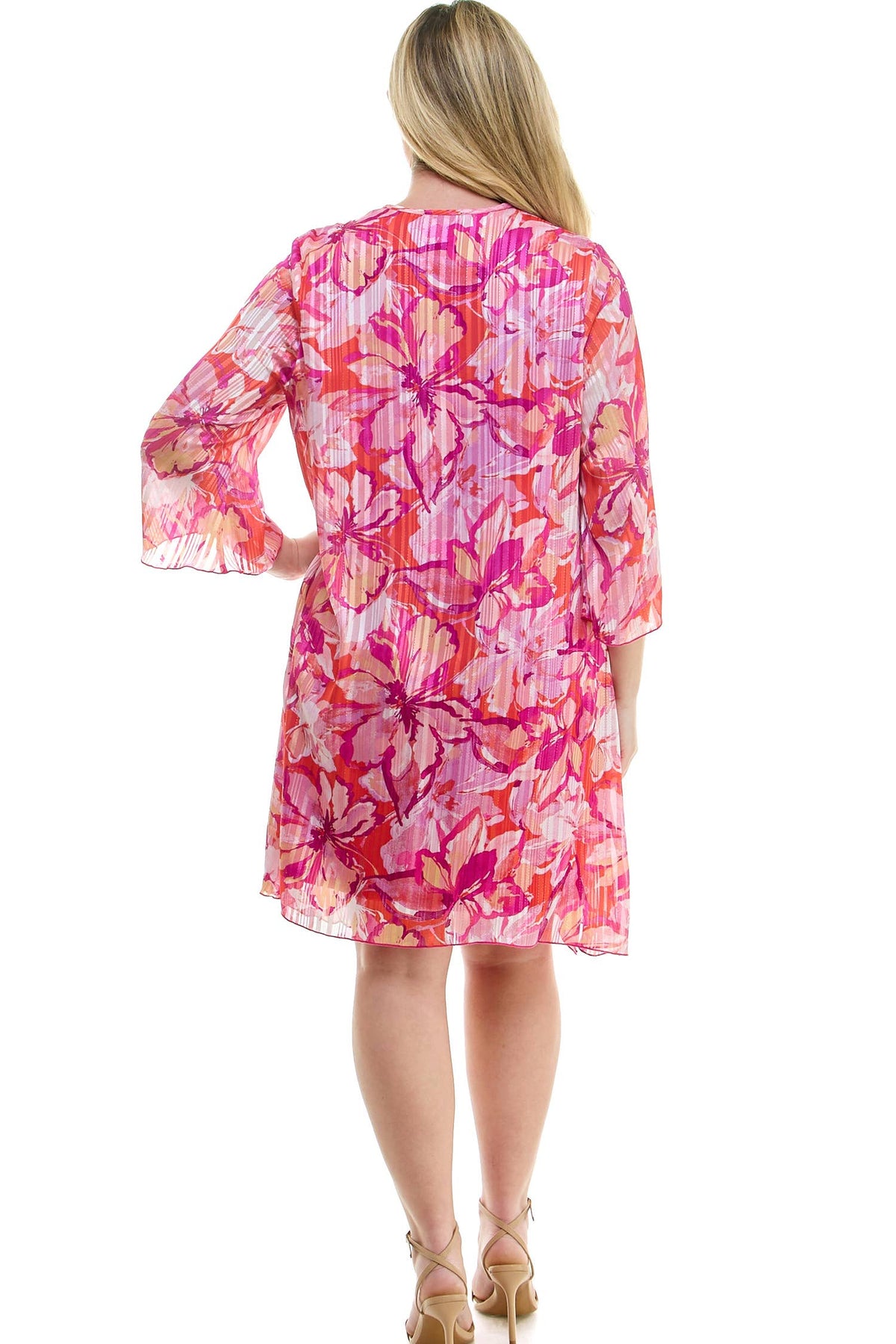 PLUS SIZE 2PC BELL SLEEVE CARDIGAN & DRESS SET
