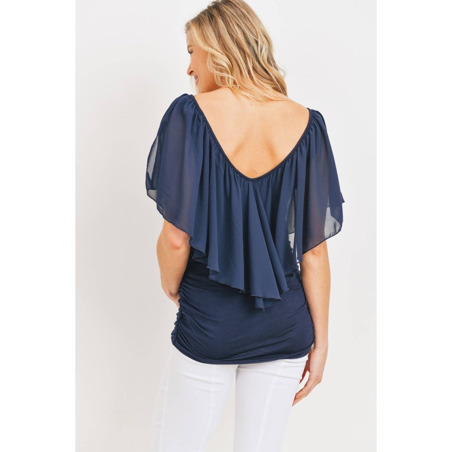 Ruffle Cold Shoulder Scoop Neck Maternity Blouse